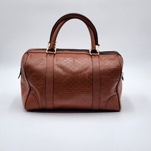 Authentic Vintage Celine Macadam Leather Boston Duffle Bag Brown Monogram COA